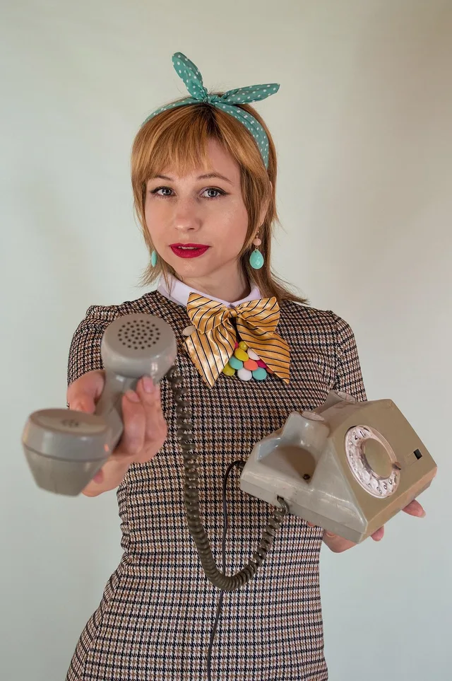 woman, old phone, handset, vintage, portrait, retro, girl, call, phone, old, nostalgia, nostalgic, antique, conversation, communication. Asking about real experiences instead of hypothetical preferences